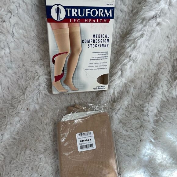 New Truform Unisex Medical compression thigh  high Beige stockings close toe SZL - Picture 6 of 7